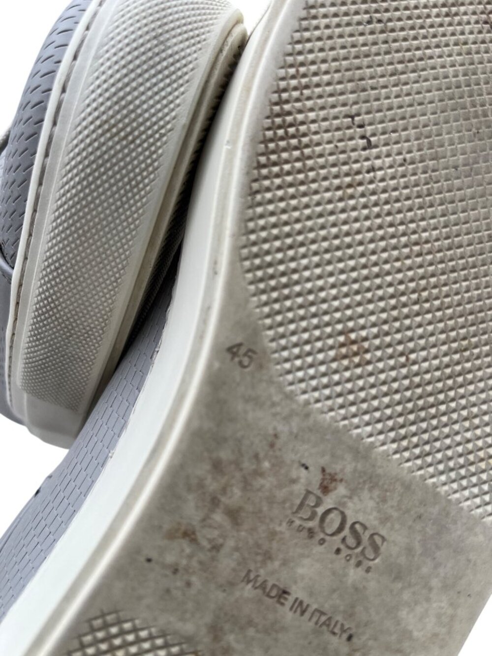 Hugo Boss Mens Italian Leather Sneakers Size 12 Light Gray Textured Design - Picture 6 of 6